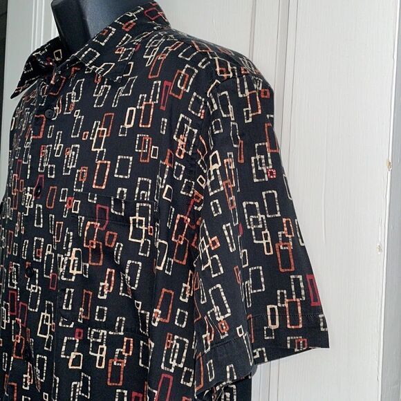Claiborne black, orange, cream & red rectangle print short sleeved shirt - Picture 3 of 8